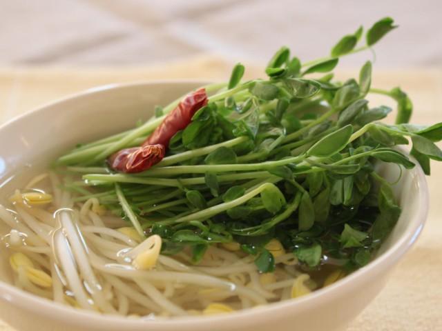 豆苗と子大豆もやし芽ぐみで和風スープ