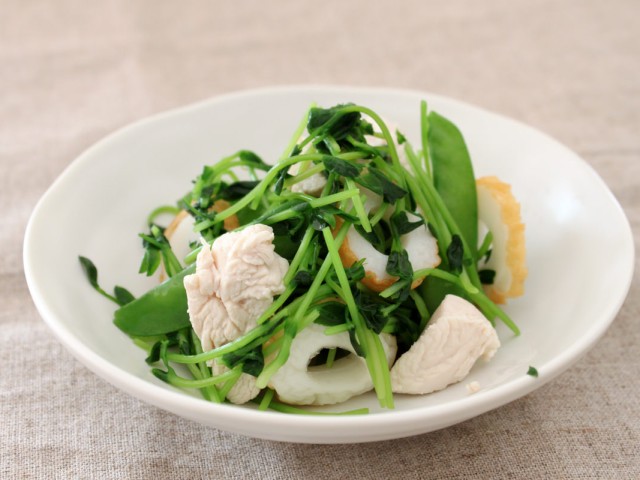 豆苗と鶏ささみのあっさりからししょう油和え