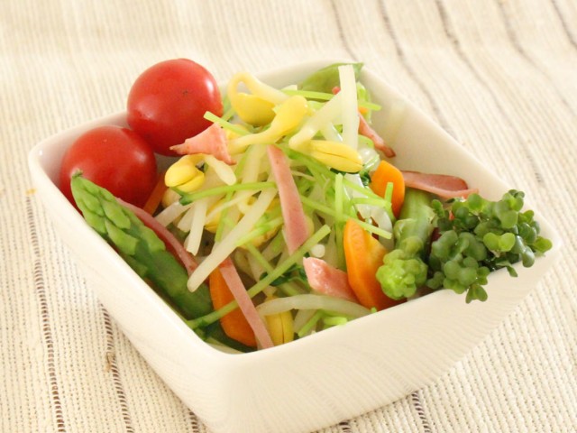 豆苗と野菜がいっぱいのサラダ