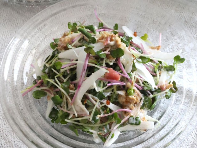 2色かいわれと新玉ねぎの梅おかか和え