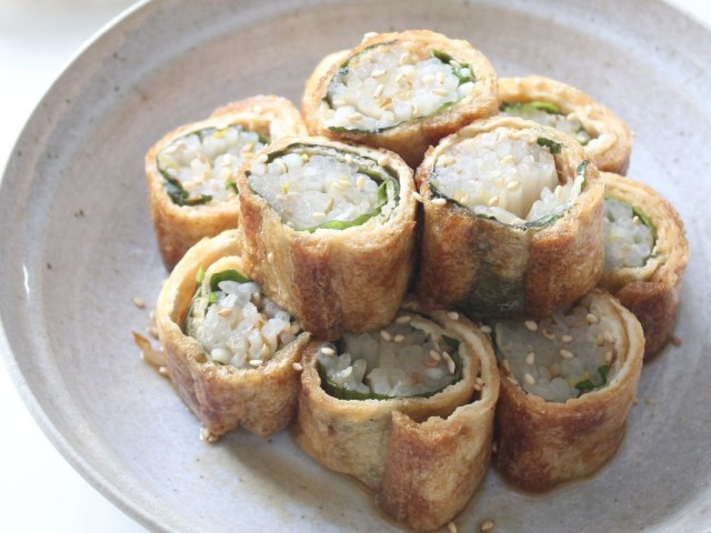 もやしの油揚げロール