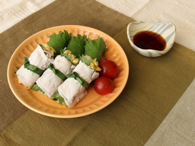 子大豆もやし芽ぐみレモンと大葉のゆで豚ロール