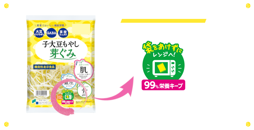 子大豆もやし 袋をあけずにレンジへ! 99%栄養キープ