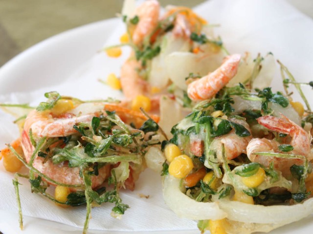 豆苗と小えびが美味しいかき揚げ サラダコスモの おいしい発芽野菜レシピ