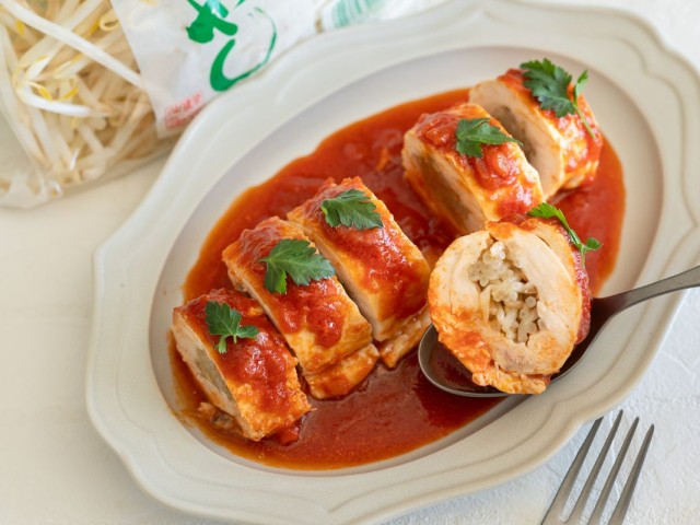 鶏むね肉のもやし巻き