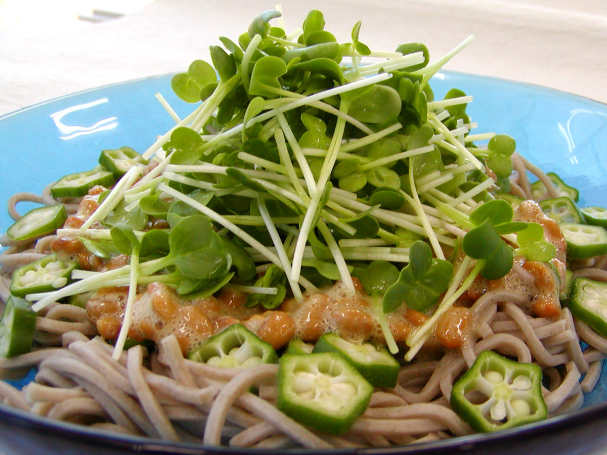 かいわれ大根・おくら・納豆のねばねば冷やしそば