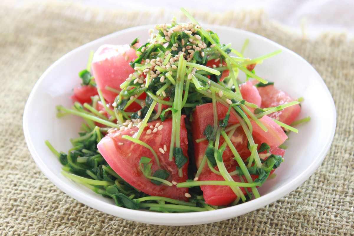 豆苗とトマトの中華ドレサラダ サラダコスモの おいしい発芽野菜レシピ